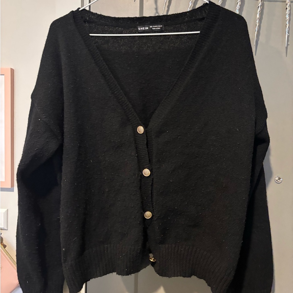 SHEIN Black V-Neck Cardigan